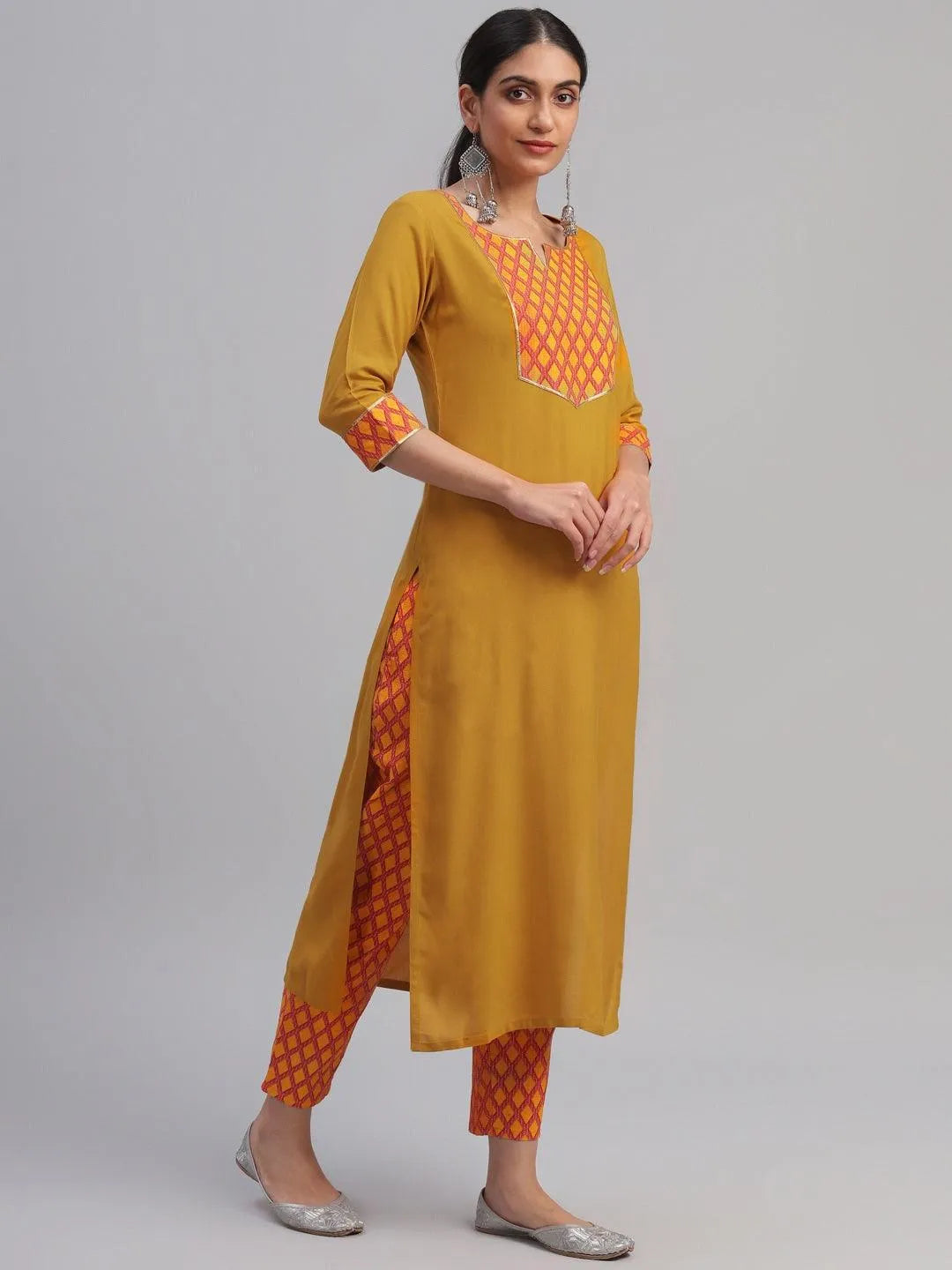 Yellow Solid Rayon Kurta Set - Libas 