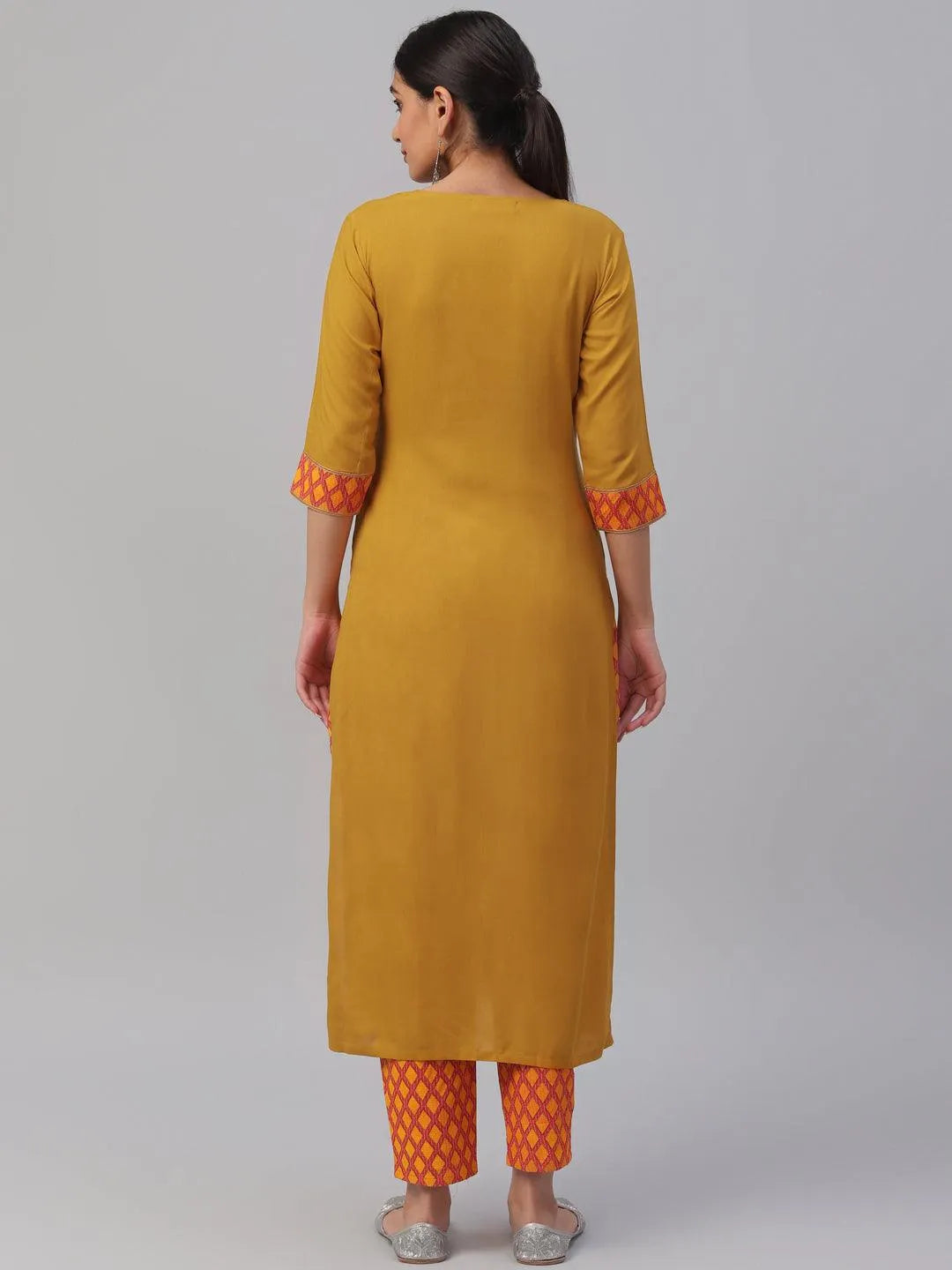 Yellow Solid Rayon Kurta Set - Libas 