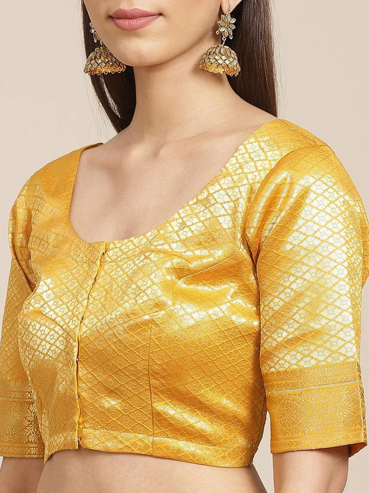 Yellow Solid Silk Blend Saree - Libas