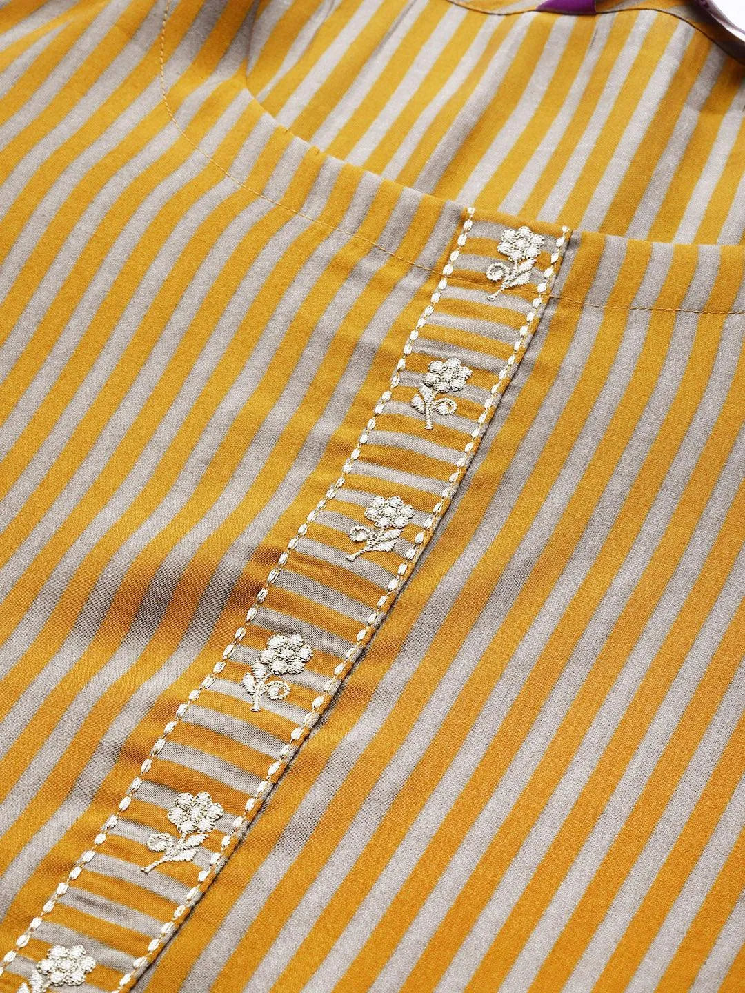 Yellow Striped Chanderi Silk Kurta - Libas 