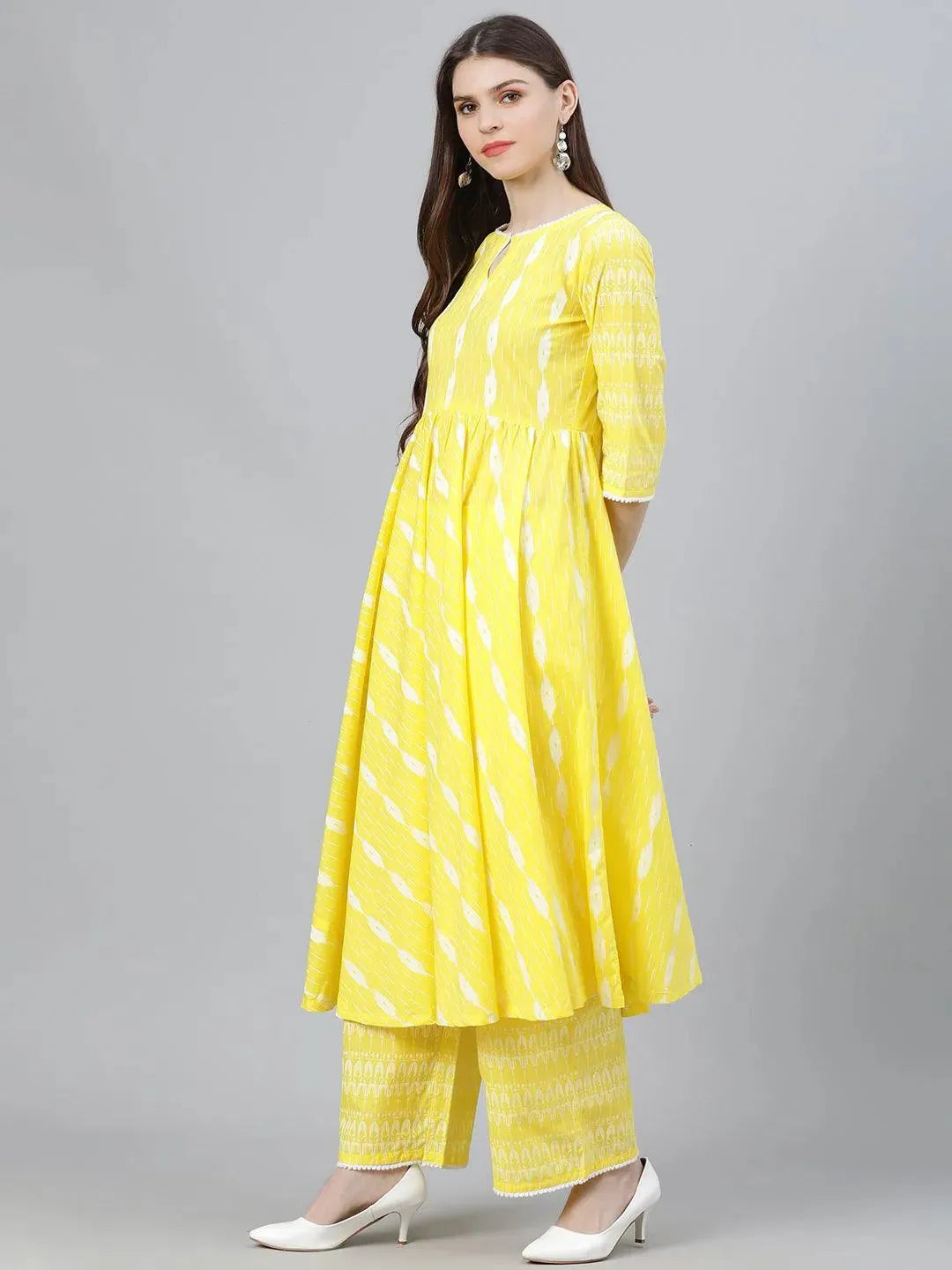 

Buy Yellow Striped Cotton Suit Set - 6916- | Libas Ethnic Wear Online