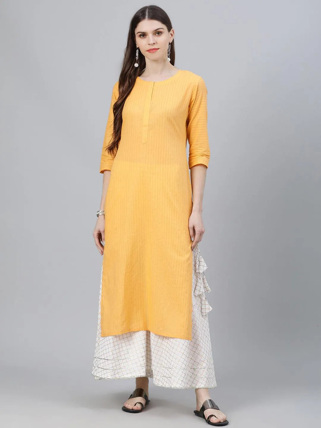 Yellow Striped Cotton Kurta - Libas