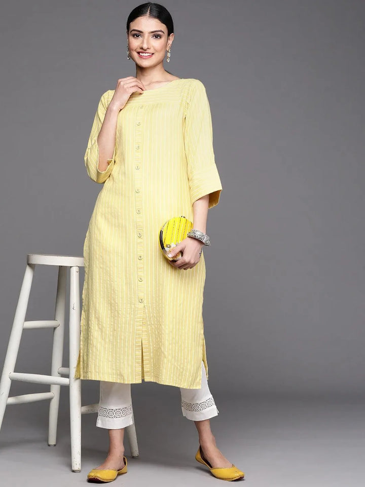 Yellow Striped Cotton Kurta - Libas