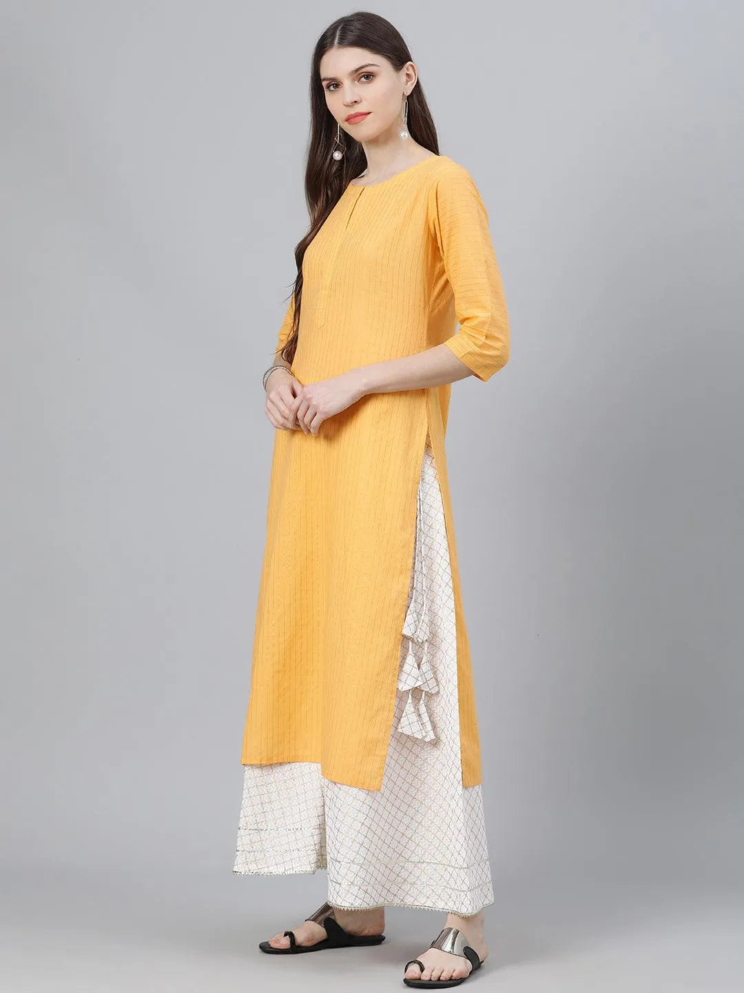 Yellow Striped Cotton Kurta - Libas