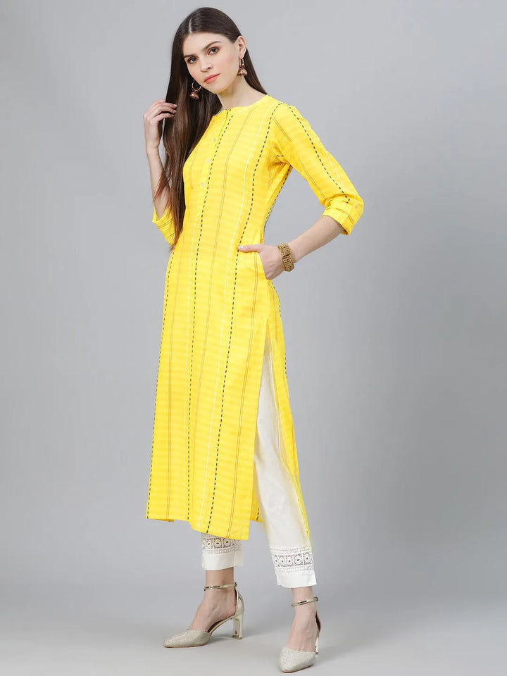 Yellow Striped Cotton Kurta - Libas