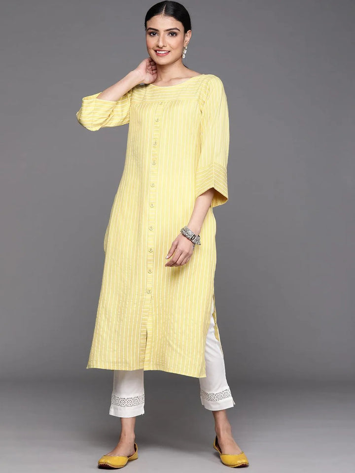 Yellow Striped Cotton Kurta - Libas