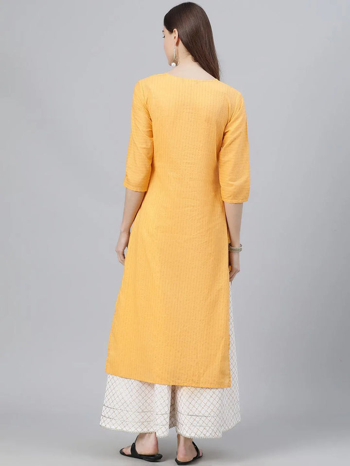 Yellow Striped Cotton Kurta - Libas