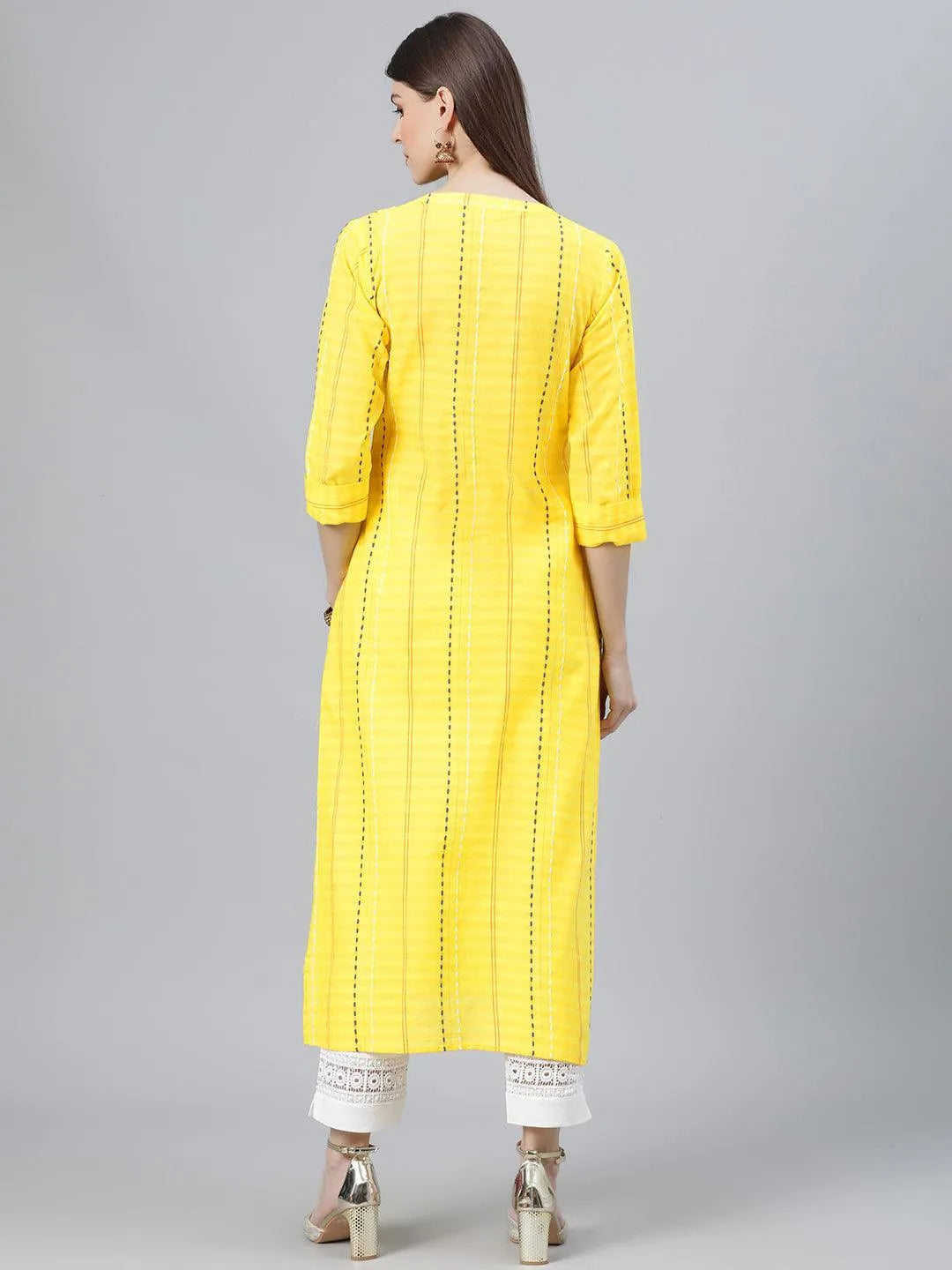 Yellow Striped Cotton Kurta - Libas