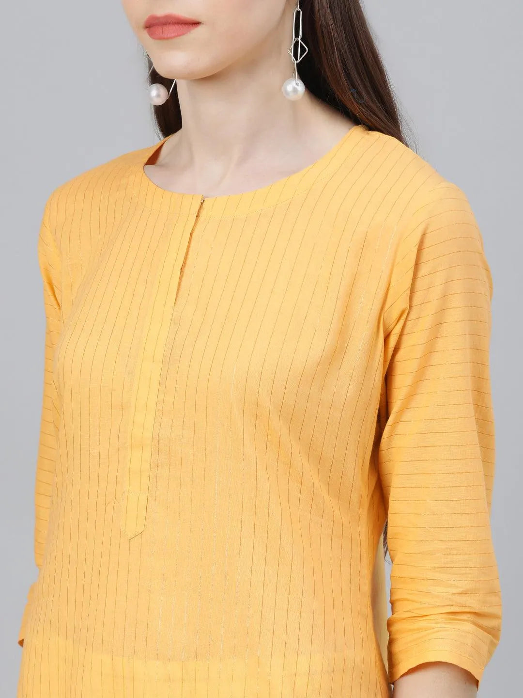 Yellow Striped Cotton Kurta - Libas