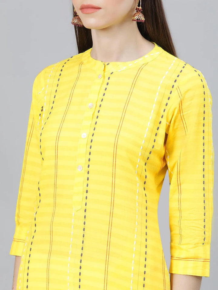 Yellow Striped Cotton Kurta - Libas