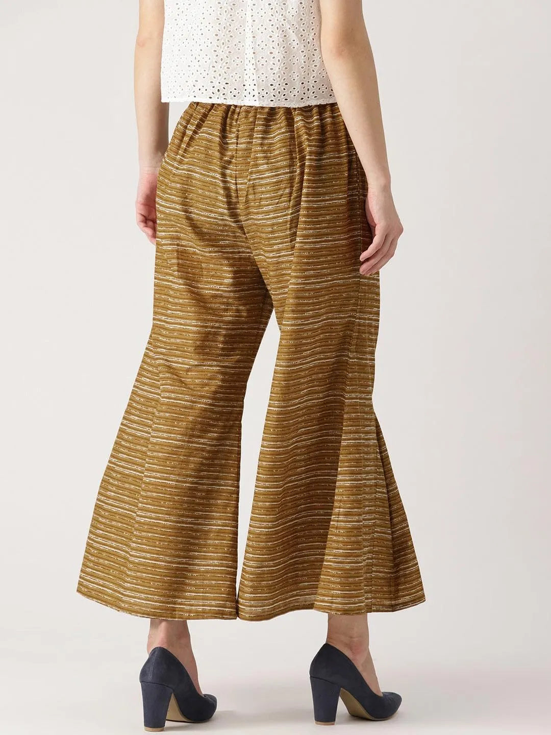 Yellow Striped Cotton Palazzos - Libas 