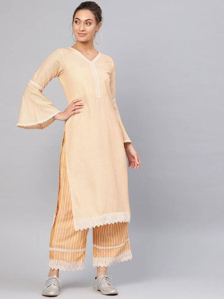 Yellow Striped Cotton Kurta Set - Libas