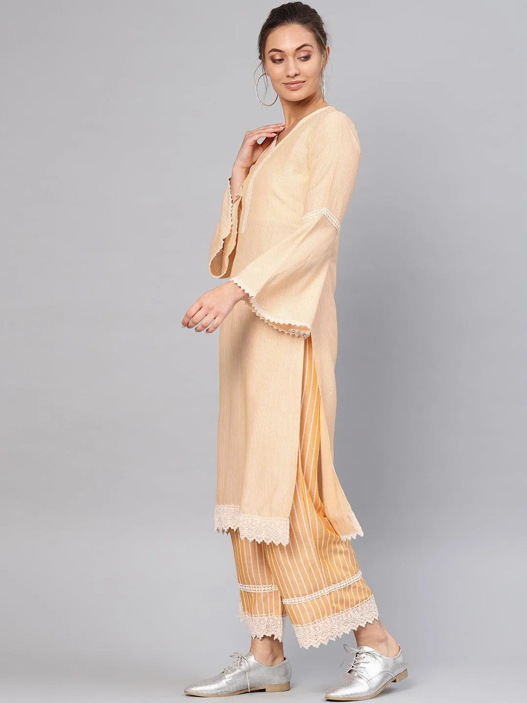 Yellow Striped Cotton Kurta Set - Libas