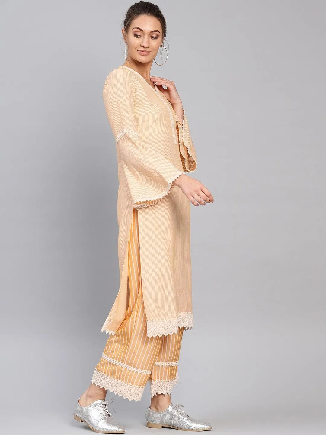 Yellow Striped Cotton Kurta Set - Libas