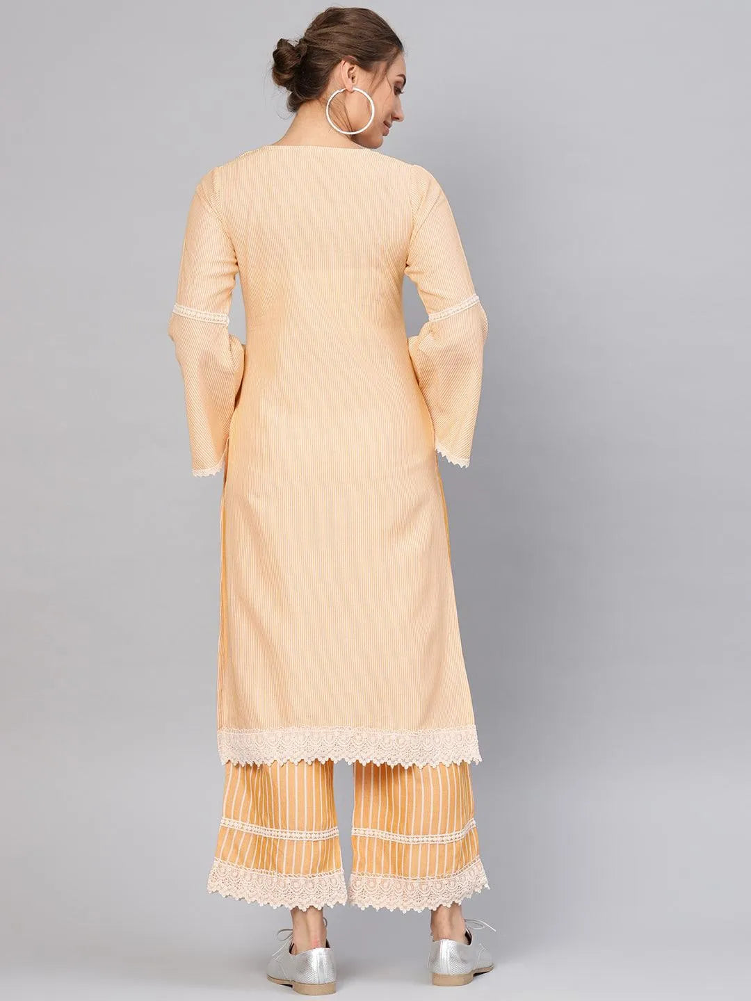 Yellow Striped Cotton Kurta Set - Libas 