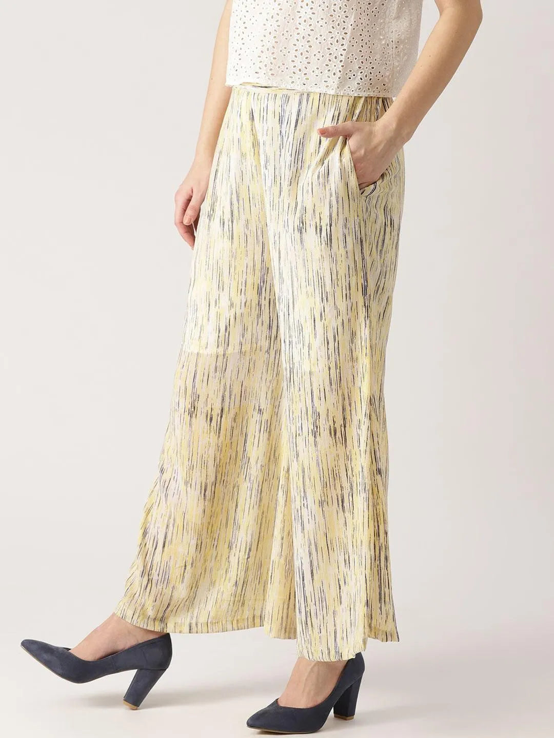 Yellow Striped Georgette Palazzos - Libas 