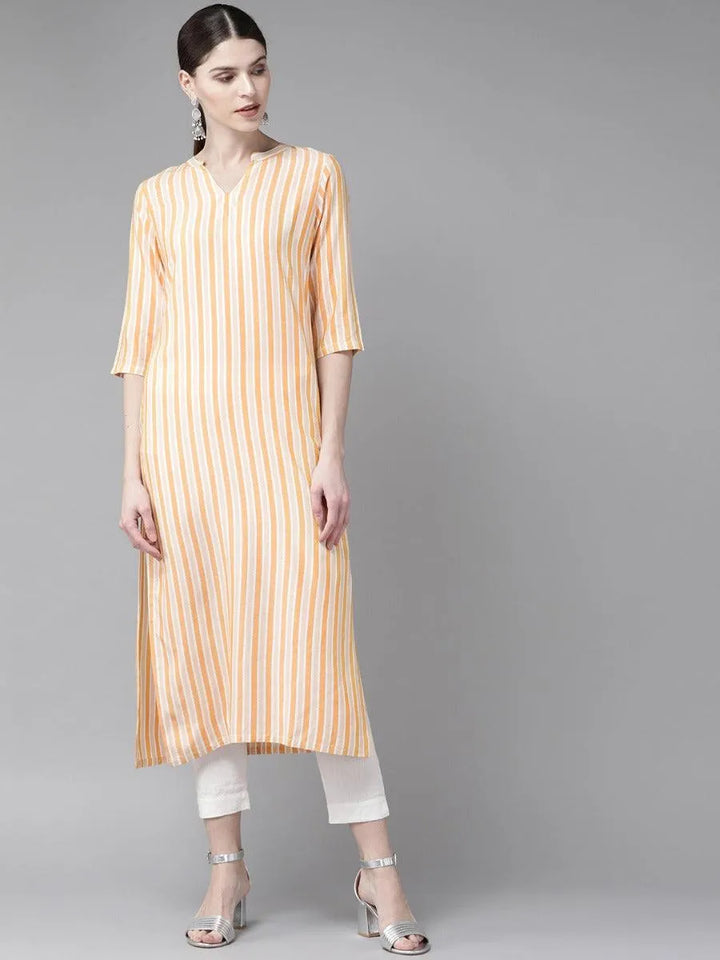 Yellow Striped Rayon Kurta - Libas