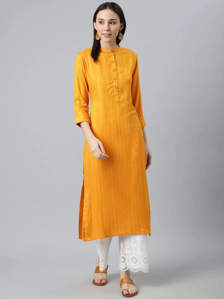 Yellow Striped Rayon Kurta - Libas