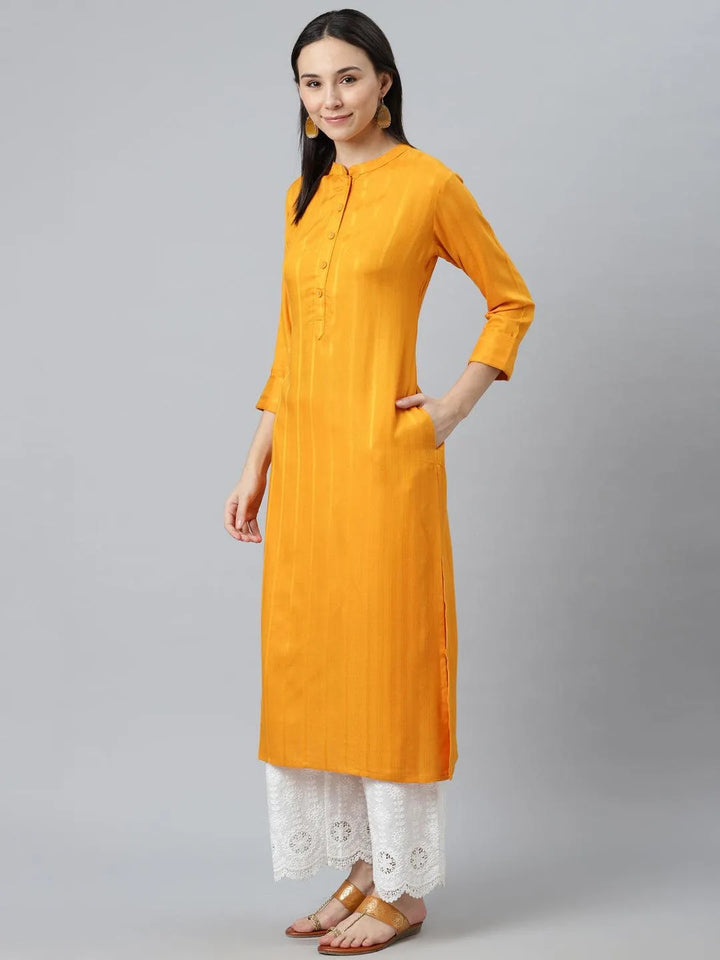 Yellow Striped Rayon Kurta - Libas