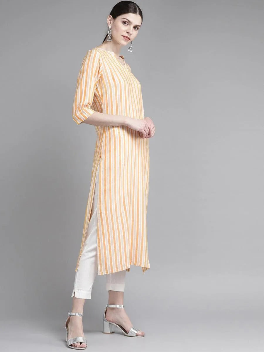 Yellow Striped Rayon Kurta - Libas