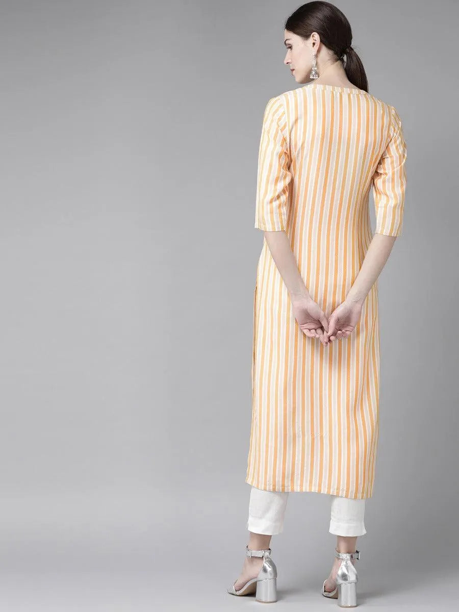 Yellow Striped Rayon Kurta - Libas