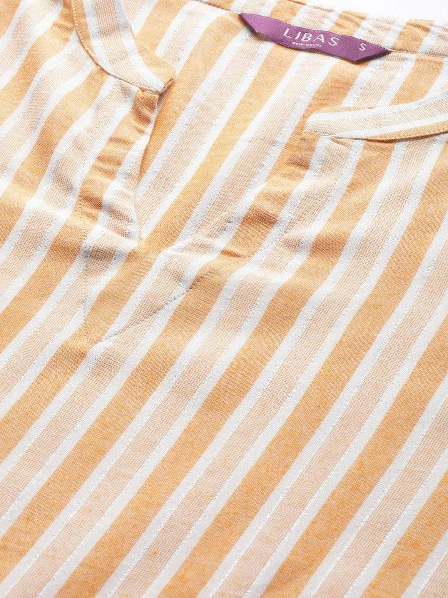 Yellow Striped Rayon Kurta - Libas