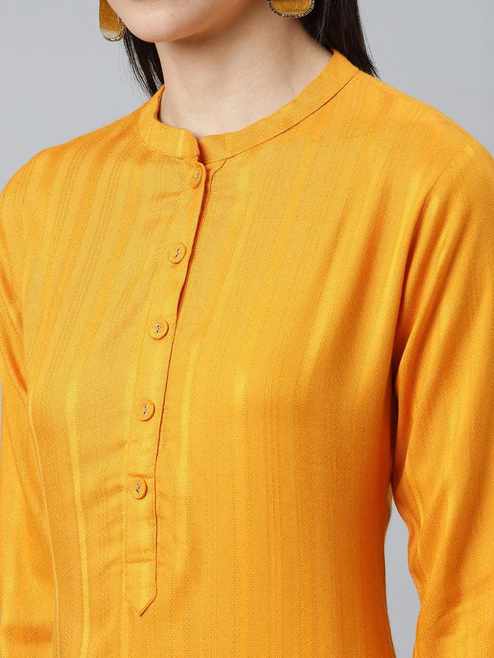 Yellow Striped Rayon Kurta - Libas