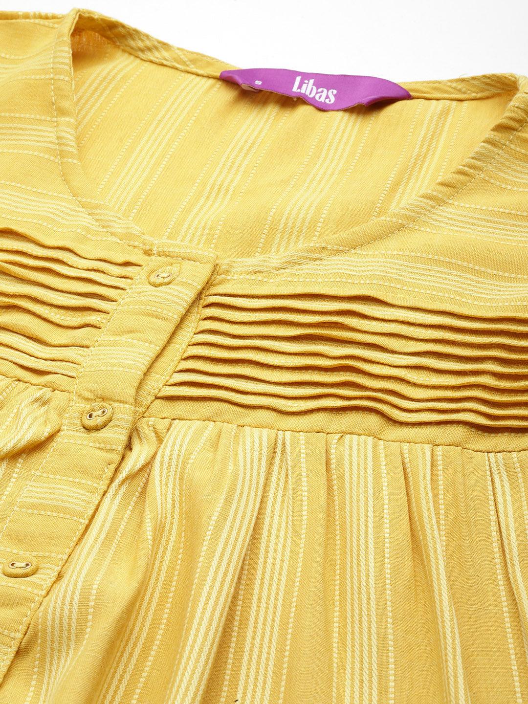 Yellow Striped Rayon Straight Kurti