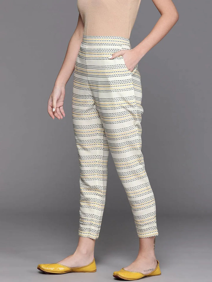 Yellow Striped Silk Trousers - Libas