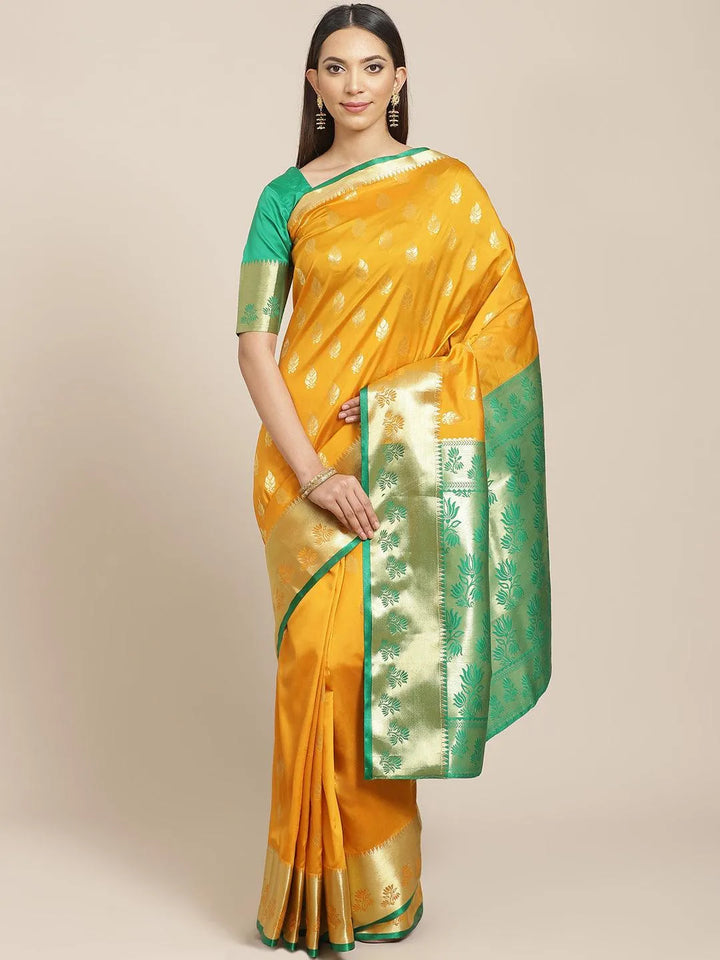 Yellow Woven Design Brocade Saree - Libas