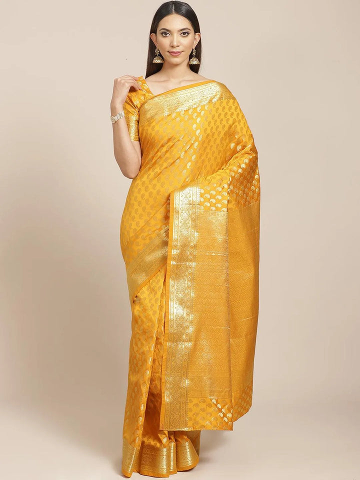 Yellow Woven Design Brocade Saree - Libas