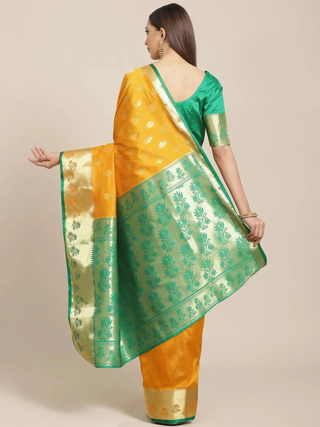 

Yellow Woven Design Brocade Saree