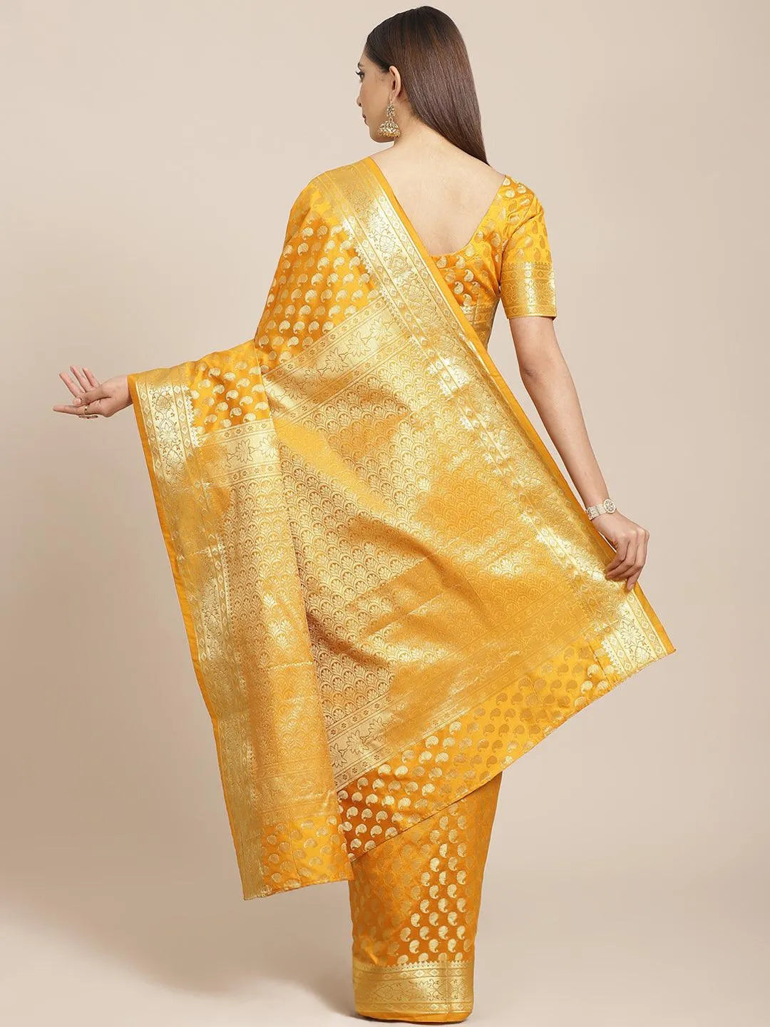 Yellow Woven Design Brocade Saree - Libas