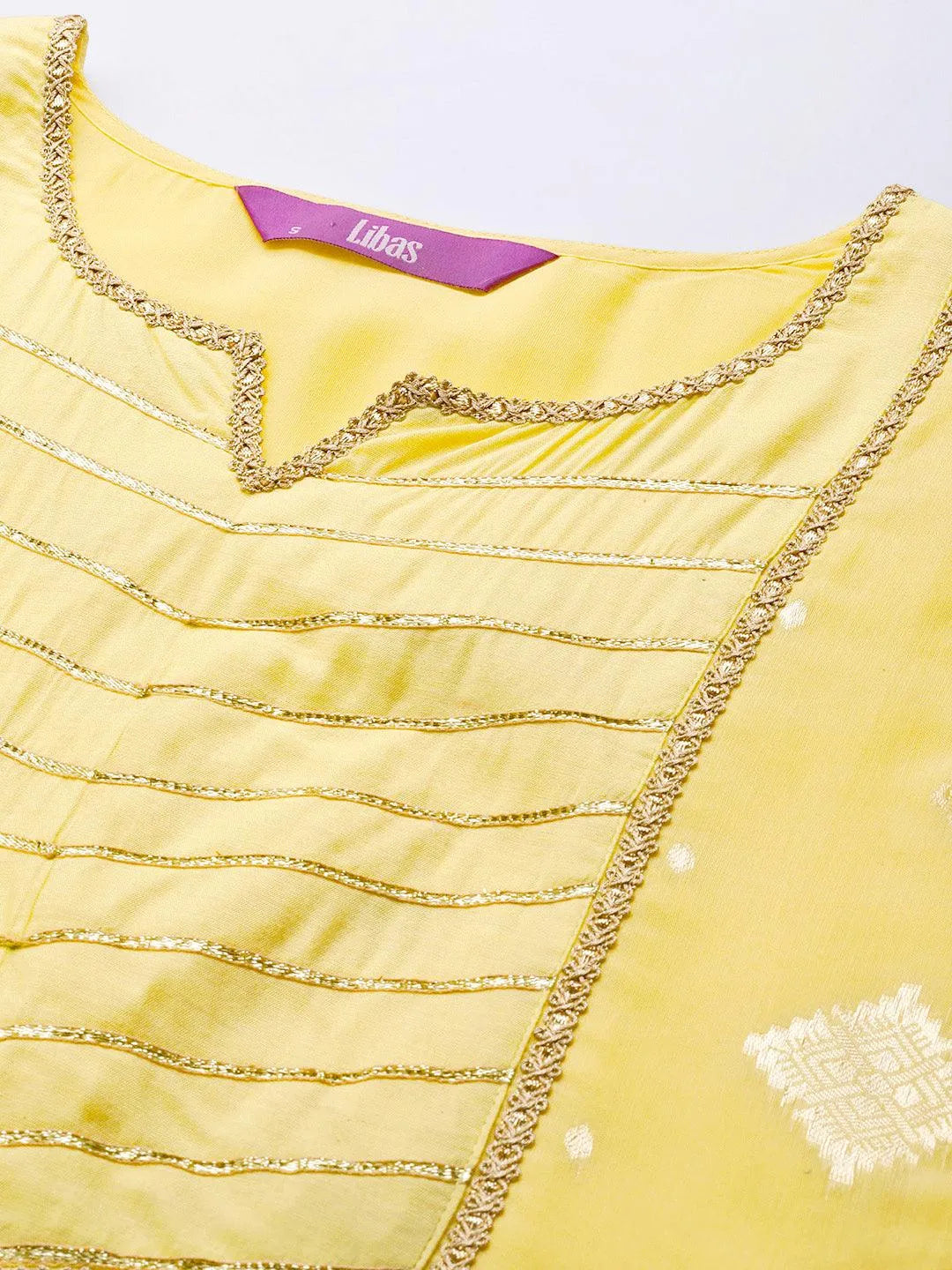 Yellow Woven Design Chanderi Silk Straight Kurta - Libas