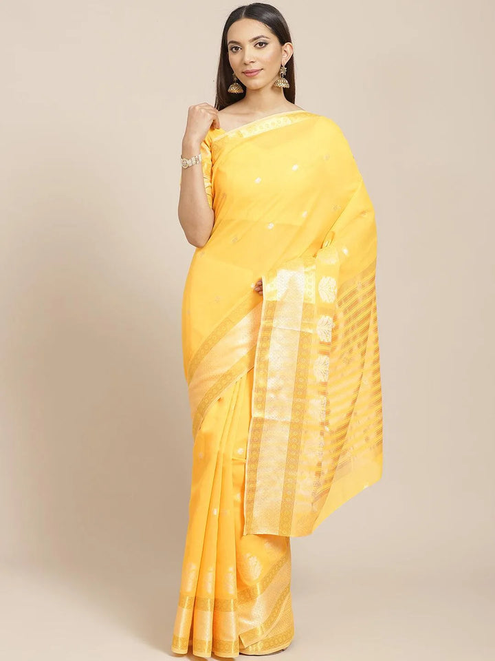 Yellow Woven Design Cotton Saree - Libas