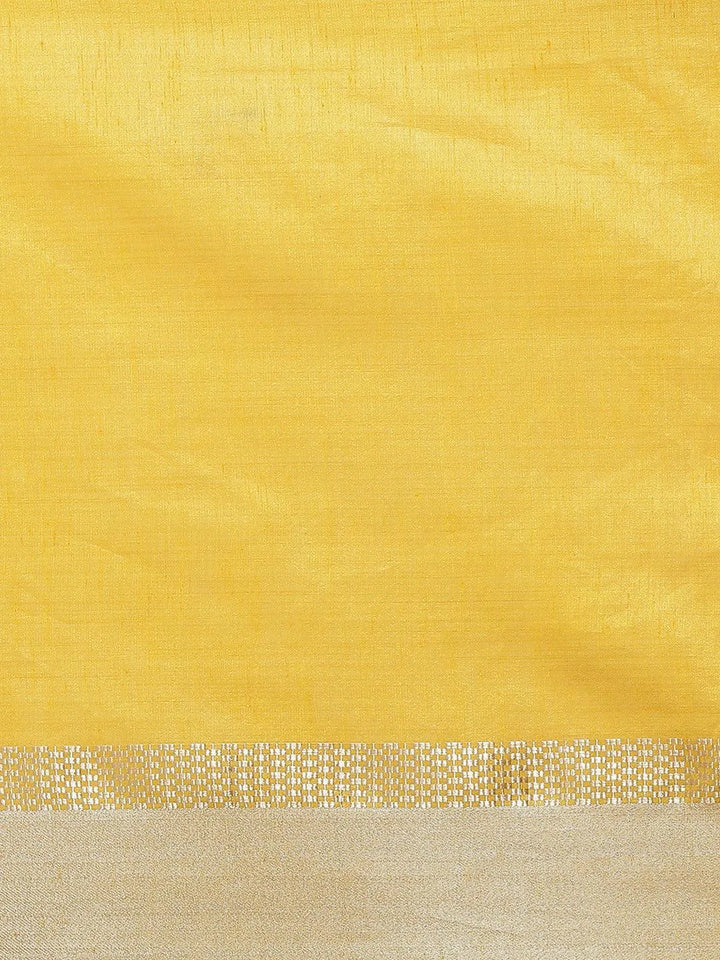 Yellow Woven Design Silk Blend Saree - Libas