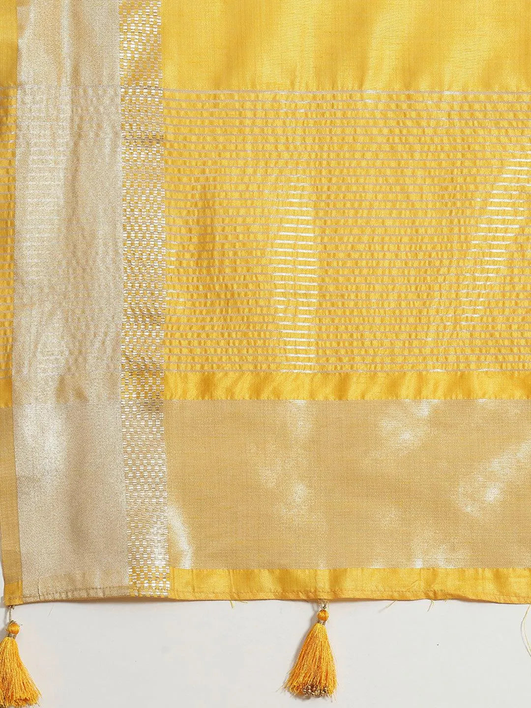 Yellow Woven Design Silk Blend Saree - Libas