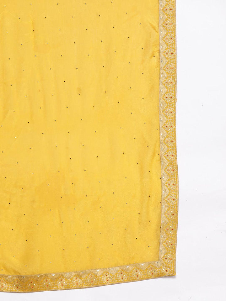 Yellow Woven Design Silk Blend Straight Kurta With Palazzos & Dupatta - Libas