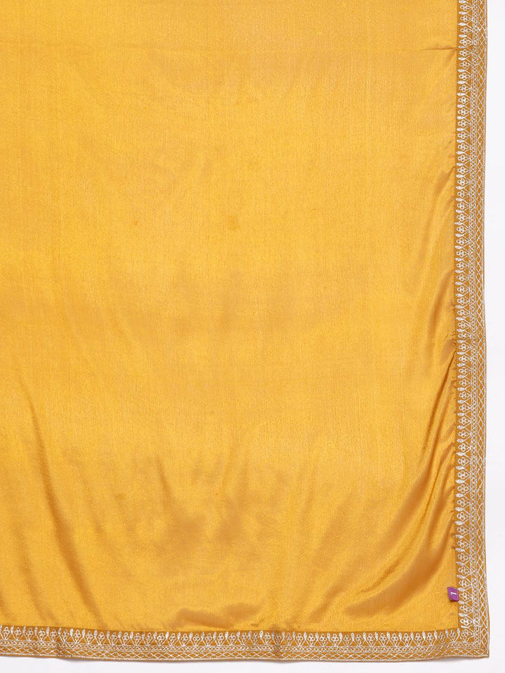 Yellow Woven Design Silk Blend Straight Kurta With Trousers & Dupatta - Libas