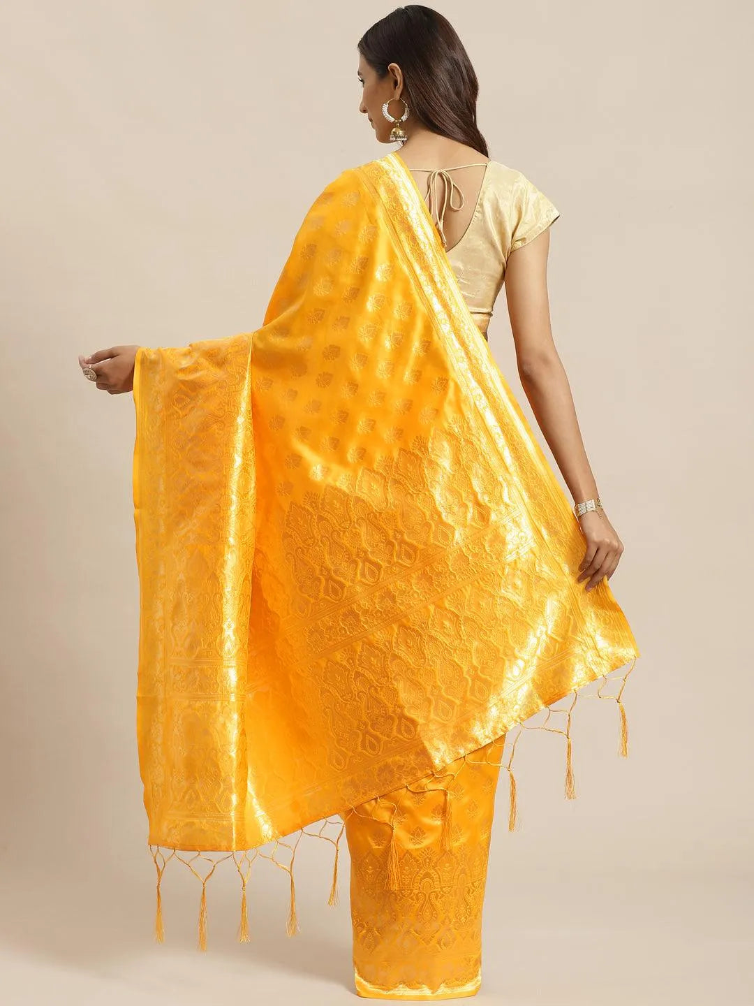 Yellow Woven Design Silk Saree - Libas