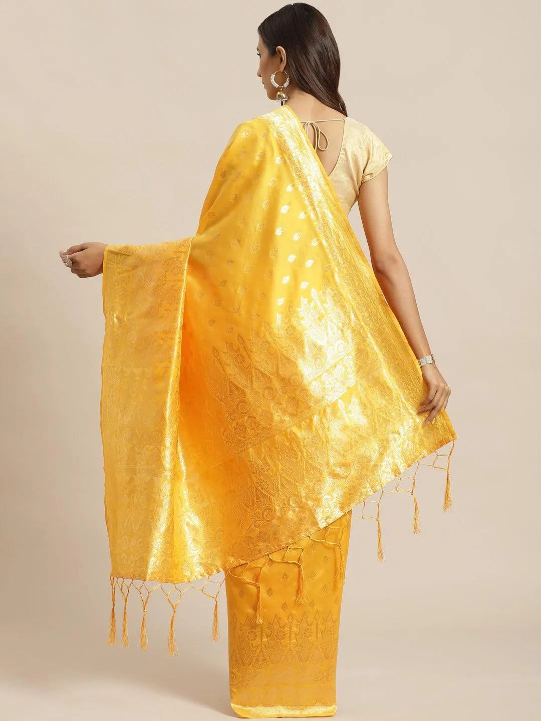 Yellow Woven Design Silk Saree - Libas