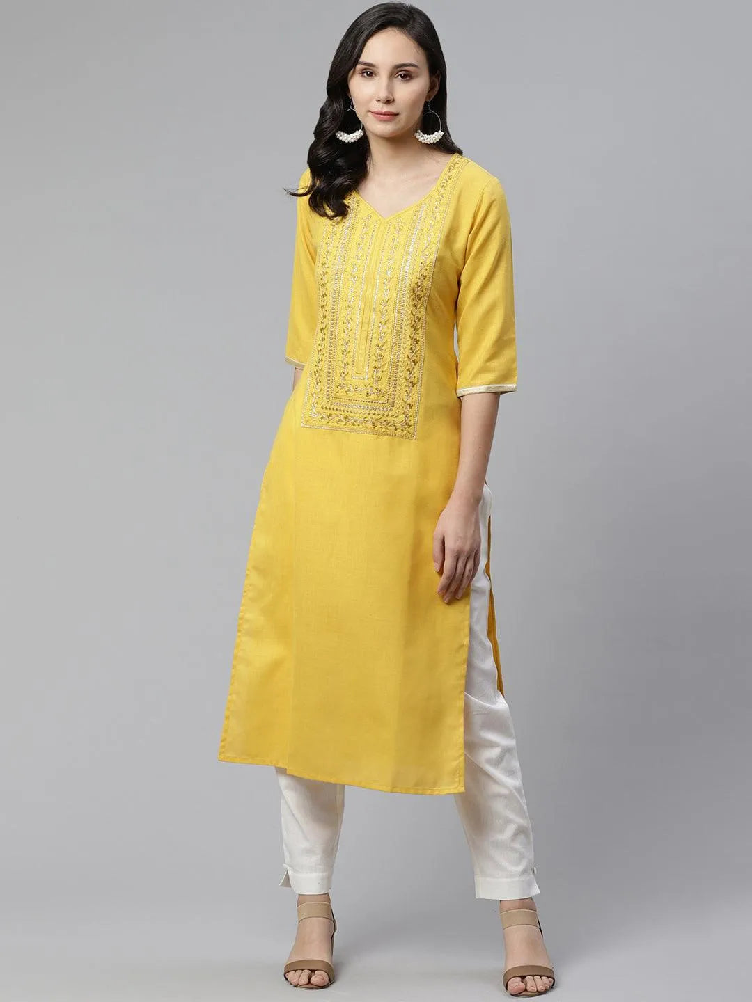 Buy Yellow Yoke Design Cotton Kurta Online at Rs.584 | Libas