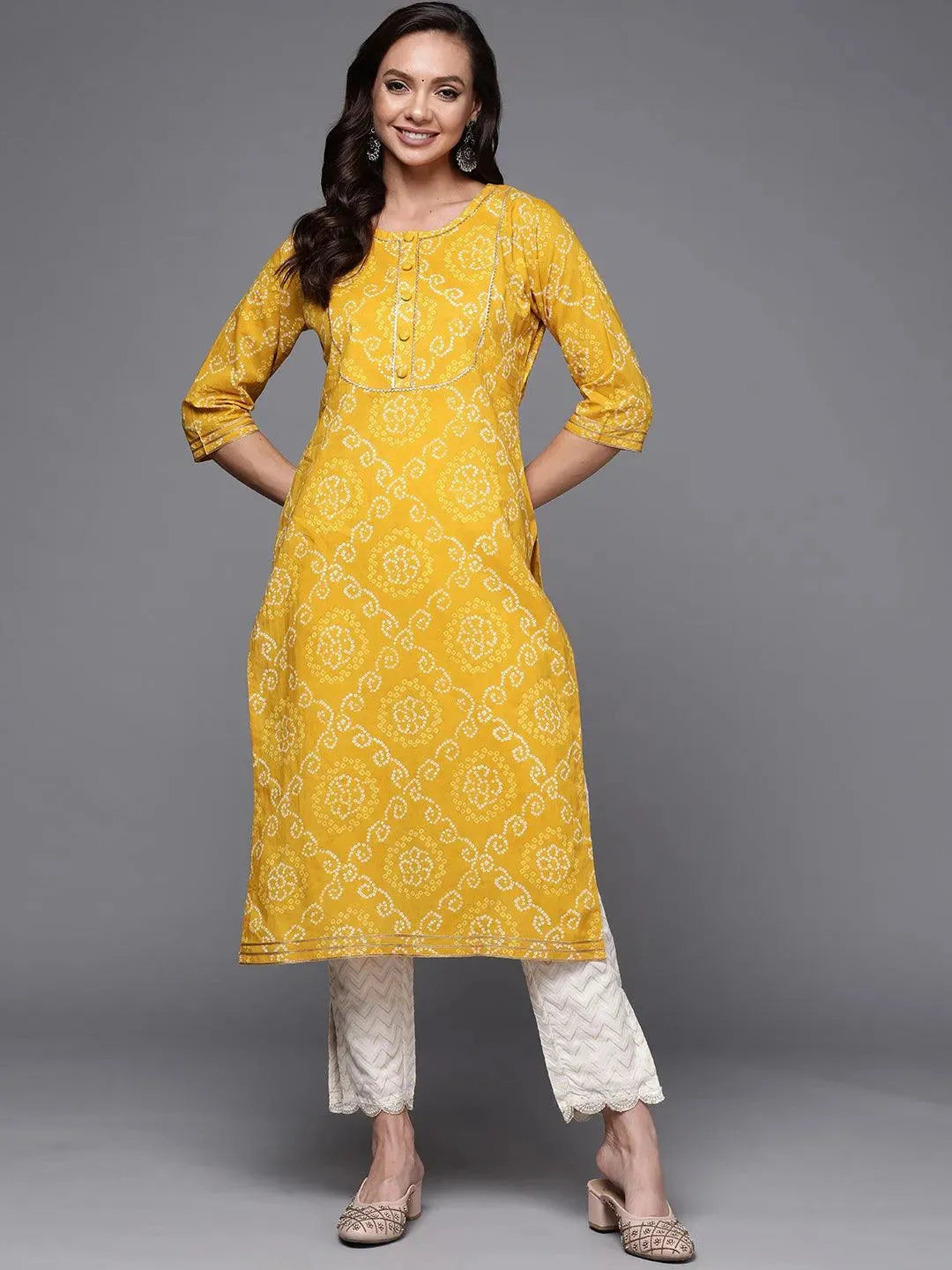 Yellow Yoke Design Cotton Straight Kurta - Libas