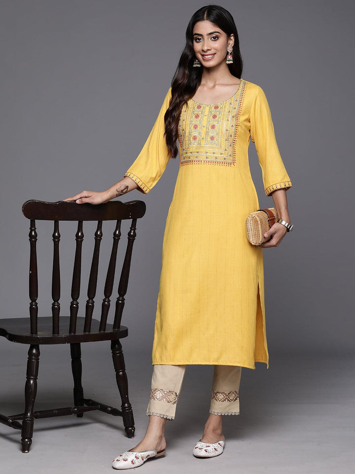 Yellow Yoke Design Rayon Straight Kurta - Libas