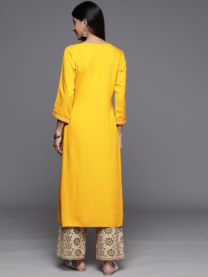 Yellow Yoke Design Rayon Straight Kurta - Libas