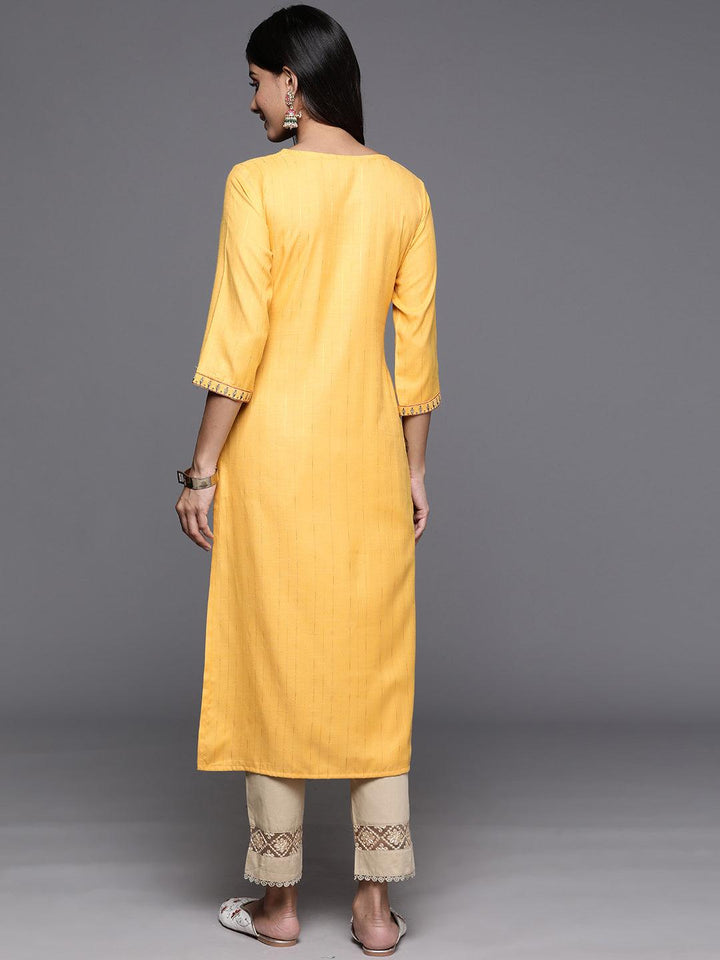 Yellow Yoke Design Rayon Straight Kurta - Libas