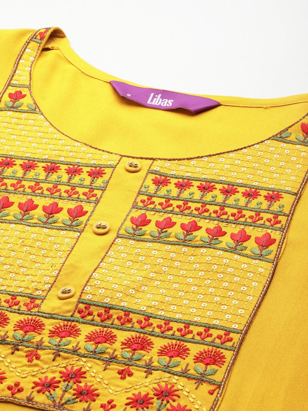 Yellow Yoke Design Rayon Straight Kurta - Libas