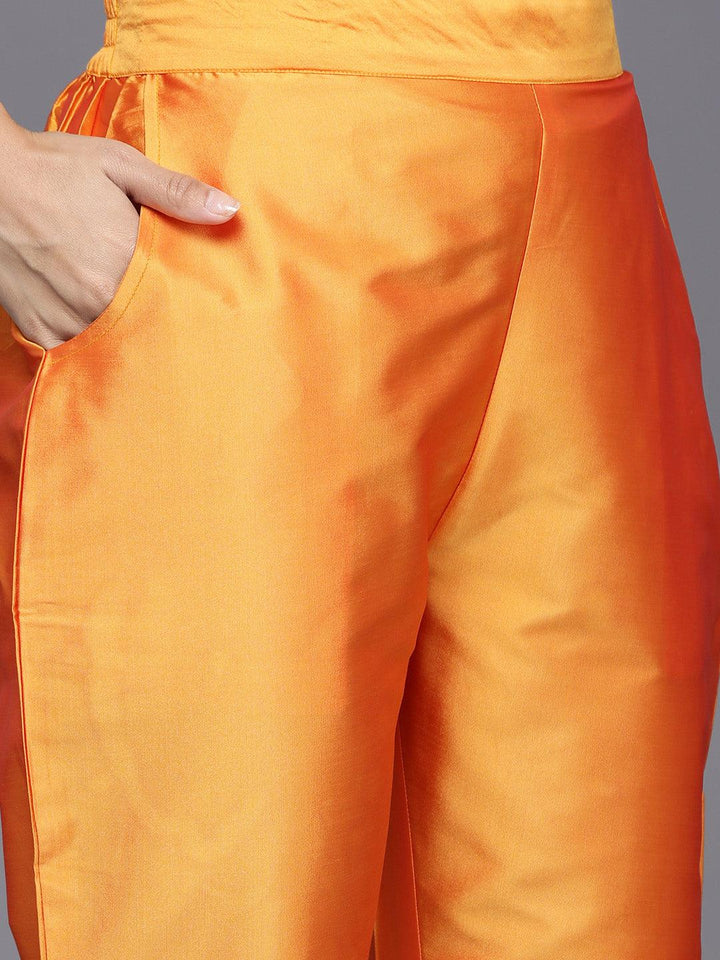 Yellow Yoke Design Silk Blend Straight Kurta With Trousers & Dupatta - Libas