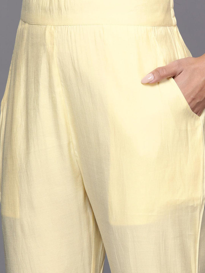 Yellow Yoke Design Silk Blend Straight Kurta With Trousers & Dupatta - Libas