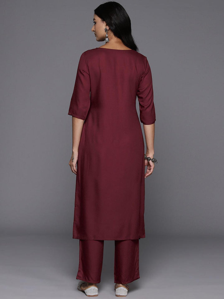 Maroon Yoke Design Wool Blend Straight Kurta With Trousers - Libas